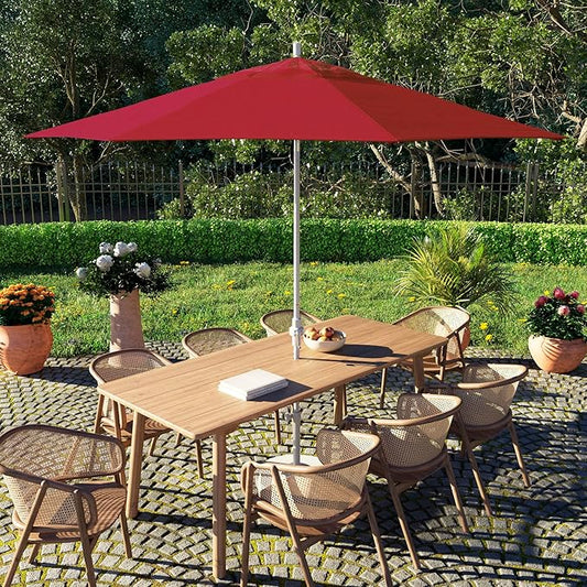 California Umbrella 11Ft Fiberglass Rib Patio Umbrella, Hand-Crank, Tilt-Collar, White Frame, Solution Dyed Red Fabric