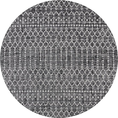 JONATHAN Y Moroccan Geometric Indoor Outdoor Round Area Rug 4 Ft Black/Gray, Ourika Textured Weave for Backyard, Patio, Porch, Easy-Cleaning, High Traffic, Pet-Friendly, Non-Shedding (SMB108F-4R)