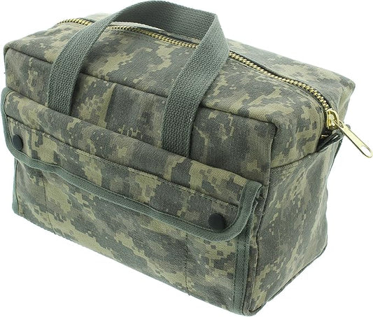 ARMYU Heavy Duty Small Tool Bag Tactical Cotton Canvas Mechanics Bag, 11" x 7" x 6", ACU Digital - Brass Zipper