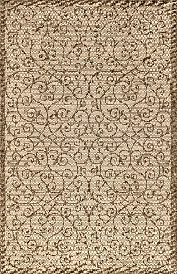 JONATHAN Y Vintage Filigree Indoor Outdoor Area Rug 4X6 Beige/Brown, Madrid Textured Weave for Backyard, Patio, Porch, Easy-Cleaning, High Traffic, Pet-Friendly, Non-Shedding (SMB107B-4)