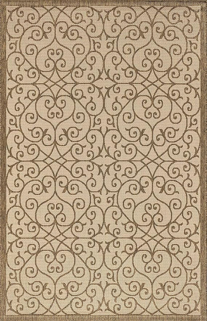 JONATHAN Y Vintage Filigree Indoor Outdoor Area Rug 4X6 Beige/Brown, Madrid Textured Weave for Backyard, Patio, Porch, Easy-Cleaning, High Traffic, Pet-Friendly, Non-Shedding (SMB107B-4)