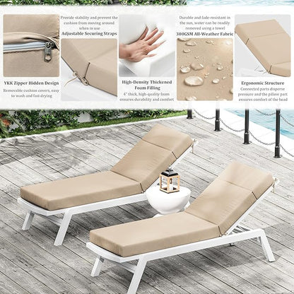 Chaise Lounge Cushion for Outdoor Furniture, Waterproof Fade and Tear Resistant Lounge Deck Chair Cushions for Patio Lawn Pool Resort Hotel