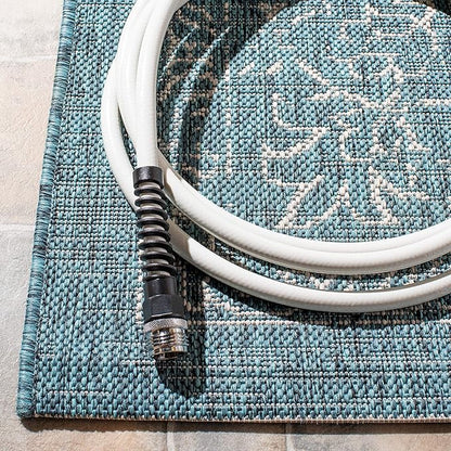 SAFAVIEH Washable Rug Outdoor Courtyard Collection - 2' x 3'7", Turquoise, Non-Shedding & Easy Cleaning, Ideal for Patio, Front Door, Entryway, Doormat (CY8680-37221)