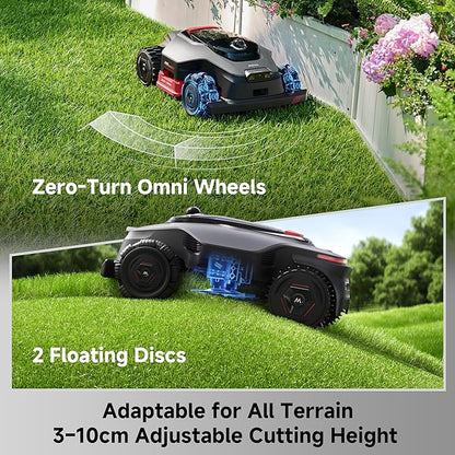 MOVA LiDAX Ultra 3000 AWD Robot Lawn Mower Wire Free RTK Free for up to 0.75 Acre*Dual Maps, 360° 3D LiDAR & AI Dual Vision Mapping, Robotic Mower with 4G, for 80% Slopes, Cutting Height 1.2”–3.9“
