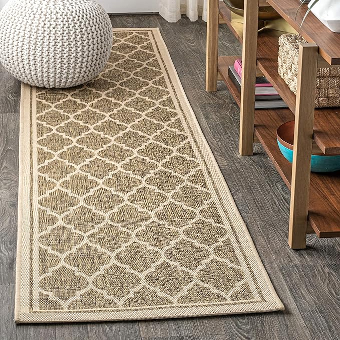 JONATHAN Y Moroccan Trellis Indoor Outdoor Runner Rug 2X14 Brown/Beige, Trebol Textured Weave for Backyard, Patio, Porch, Easy-Cleaning, High Traffic, Pet-Friendly, Non-Shedding (SMB109A-214)