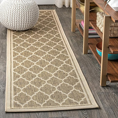 JONATHAN Y Moroccan Trellis Indoor Outdoor Runner Rug 2X14 Brown/Beige, Trebol Textured Weave for Backyard, Patio, Porch, Easy-Cleaning, High Traffic, Pet-Friendly, Non-Shedding (SMB109A-214)