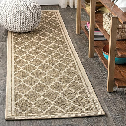 JONATHAN Y Moroccan Trellis Indoor Outdoor Runner Rug 2X20 Brown/Beige, Trebol Textured Weave for Backyard, Patio, Porch, Easy-Cleaning, High Traffic, Pet-Friendly, Non-Shedding (SMB109A-220)