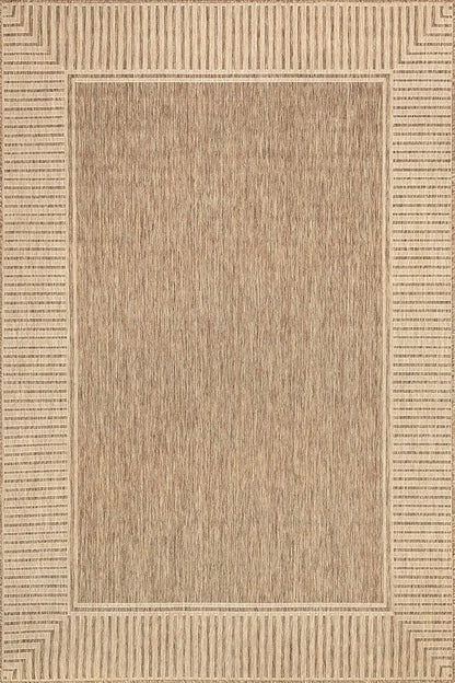 nuLOOM 2' x 3' Outdoor Area Rug, Casual Design With Striped Border, Stain Resistant, Highly Durable, For Patio, Balcony, Bedroom, Living Room, Dining Room, Bathroom, Light Brown