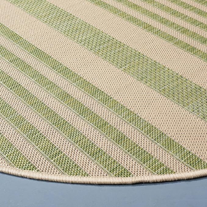 SAFAVIEH Washable Rug Outdoor Courtyard Collection - 5'3" Round, Beige & Sweet Pea, Non-Shedding & Easy Cleaning, Ideal for Patio, Backyard, Mudroom (CY6062-218)