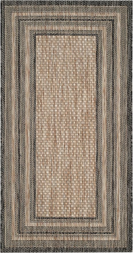SAFAVIEH Washable Rug Outdoor Courtyard Collection - 2'3" x 4', Natural & Black, Non-Shedding & Easy Cleaning, Ideal for Patio, Front Door, Entryway, Mudroom, Doormat (CY8475-37312)