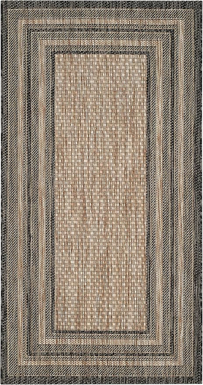 SAFAVIEH Washable Rug Outdoor Courtyard Collection - 2'3" x 4', Natural & Black, Non-Shedding & Easy Cleaning, Ideal for Patio, Front Door, Entryway, Mudroom, Doormat (CY8475-37312)