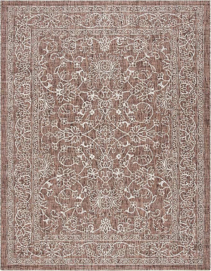 SAFAVIEH Washable Rug Outdoor Courtyard Collection - 9' x 12', Brown & Ivory, Non-Shedding & Easy Cleaning, Ideal for Patio, Backyard, Mudroom (CY8680-36321)