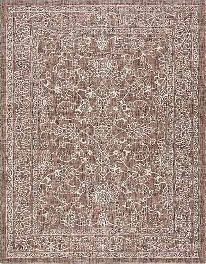SAFAVIEH Washable Rug Outdoor Courtyard Collection - 9' x 12', Brown & Ivory, Non-Shedding & Easy Cleaning, Ideal for Patio, Backyard, Mudroom (CY8680-36321)
