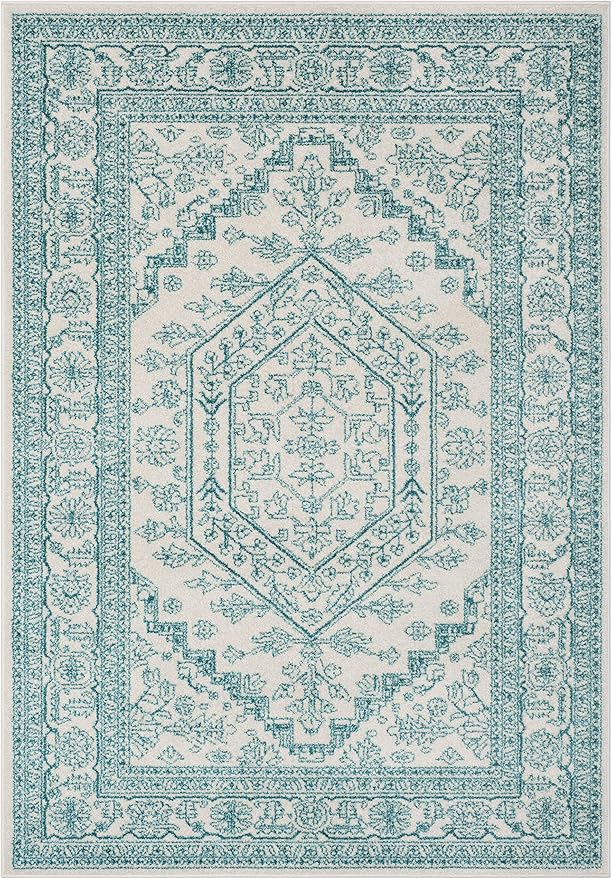 SAFAVIEH Adirondack Collection Accent Rug - 4' x 6', Ivory & Teal, Oriental Medallion Design, Non-Shedding & Easy Care, Ideal for High Traffic Areas in Entryway, Living Room, Bedroom (ADR108G)