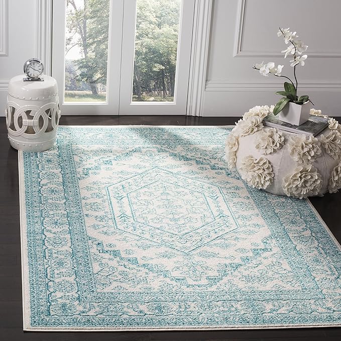 SAFAVIEH Adirondack Collection Accent Rug - 4' x 6', Ivory & Teal, Oriental Medallion Design, Non-Shedding & Easy Care, Ideal for High Traffic Areas in Entryway, Living Room, Bedroom (ADR108G)