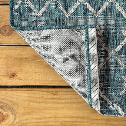 JONATHAN Y Moroccan Geometric Indoor Outdoor Runner Rug 2X10 Teal/Gray, Ourika Textured Weave for Backyard, Patio, Porch, Easy-Cleaning, High Traffic, Pet-Friendly, Non-Shedding (SMB108C-210)