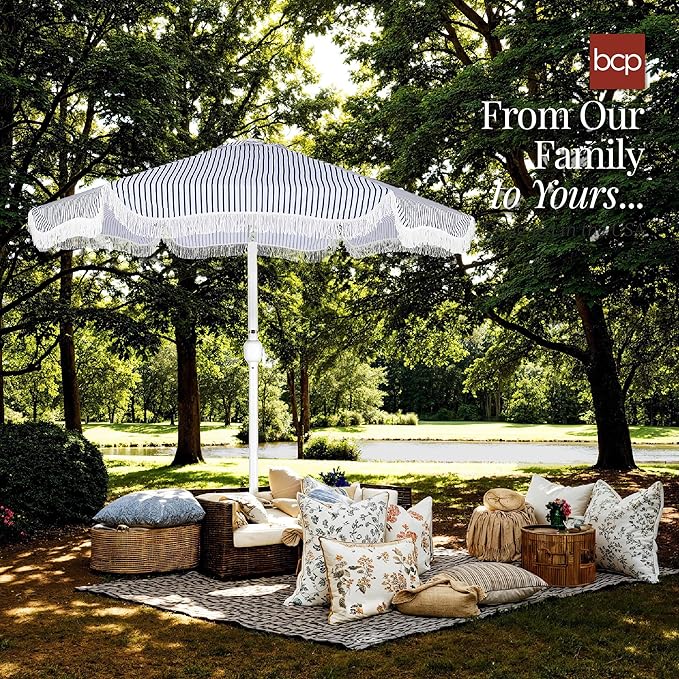 Best Choice Products 9ft Fringe Market Patio Umbrella – Outdoor Boho Tassel Sunshade for Table, Pool, Deck, Backyard – UPF50+, Easy Tilt, Heavy Duty Steel Pole & Ribs
