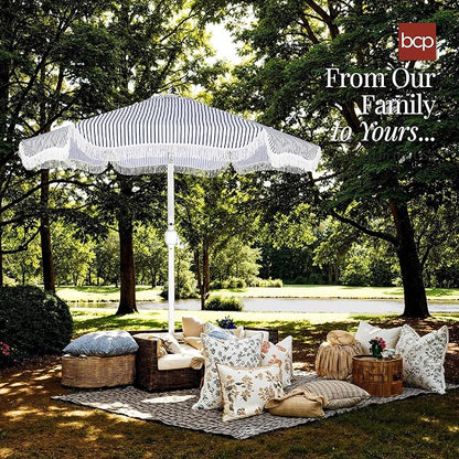 Best Choice Products 9ft Fringe Market Patio Umbrella – Outdoor Boho Tassel Sunshade for Table, Pool, Deck, Backyard – UPF50+, Easy Tilt, Heavy Duty Steel Pole & Ribs
