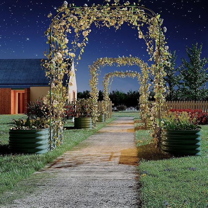 Expandable Arch Trellis Raised Bed Kit – 95" Metal Garden System with Vertical Netting, Plant Ties, and Drainage Design for Vegetables, Flowers, and Vines (Rust-Proof Green)
