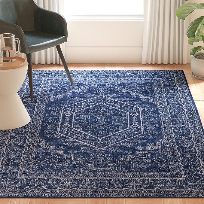 SAFAVIEH Adirondack Collection Area Rug - 5'1" x 7'6", Navy & Ivory, Oriental Medallion Design, Non-Shedding & Easy Care, Ideal for High Traffic Areas in Living Room, Bedroom (ADR108N)