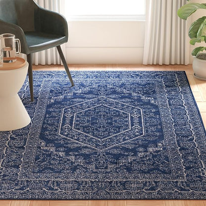 SAFAVIEH Adirondack Collection Area Rug - 5'1" x 7'6", Navy & Ivory, Oriental Medallion Design, Non-Shedding & Easy Care, Ideal for High Traffic Areas in Living Room, Bedroom (ADR108N)