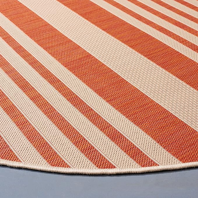 SAFAVIEH Washable Rug Outdoor Courtyard Collection - 7'10" Round, Terracotta & Beige, Non-Shedding & Easy Cleaning, Ideal for Patio, Backyard, Mudroom (CY6062-241)
