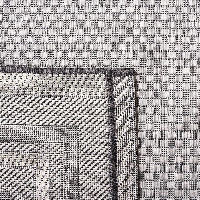 SAFAVIEH Washable Rug Outdoor Courtyard Collection - 5'3" Square, Light Grey & Black, Non-Shedding & Easy Cleaning, Ideal for Patio, Backyard, Mudroom (CY8475-37612)