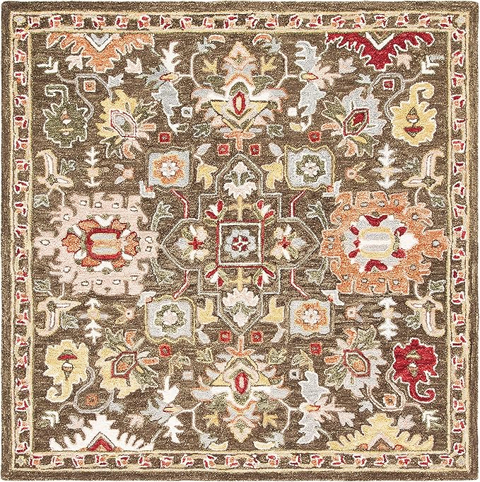 SAFAVIEH Washable Rug Outdoor Courtyard Collection - 6'7" Square, Green & Beige, Non-Shedding & Easy Cleaning, Ideal for Patio, Backyard, Mudroom (CY6062-244)