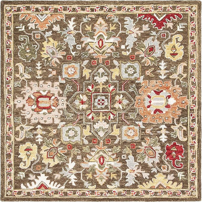 SAFAVIEH Washable Rug Outdoor Courtyard Collection - 6'7" Square, Green & Beige, Non-Shedding & Easy Cleaning, Ideal for Patio, Backyard, Mudroom (CY6062-244)