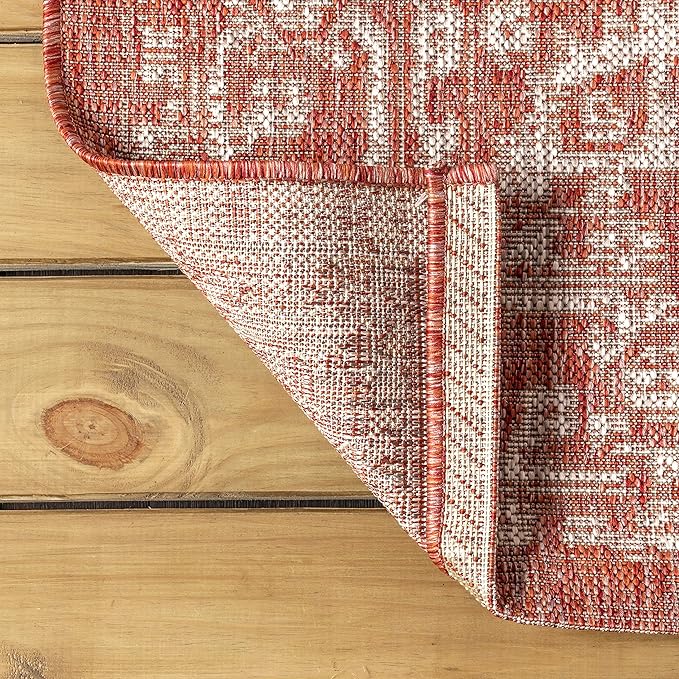 JONATHAN Y Boho Medallion Indoor Outdoor Octagon Area Rug 5 Ft Red/Taupe, Malta Textured Weave for Backyard, Patio, Porch, Easy-Cleaning, High Traffic, Pet-Friendly, Non-Shedding (SMB104A-5TGN)
