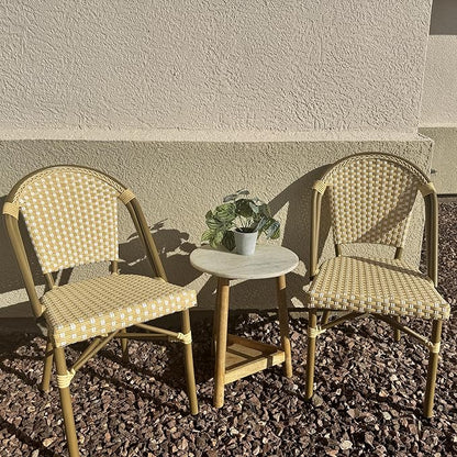 PURPLE LEAF Bistro Chair (Set of 2) French Hand-Woven Wicker Chairs for Outdoor Patio Porch Garden Indoor, Bamboo Print Finish, Cream Yellow, Dining Chairs
