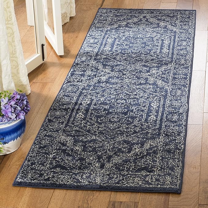 SAFAVIEH Adirondack Collection Runner Rug - 2'6" x 20', Navy & Ivory, Oriental Medallion Design, Non-Shedding & Easy Care, Ideal for High Traffic Areas in Living Room, Bedroom (ADR108N)