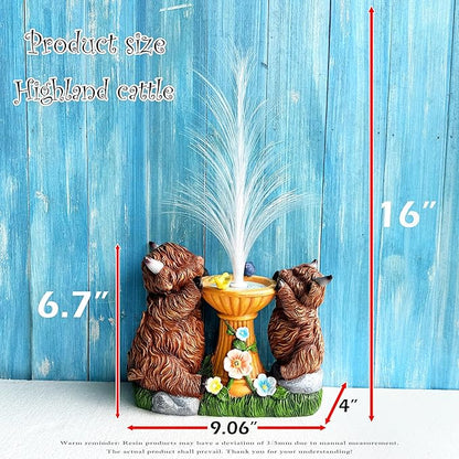 Solar Highland Cow Garden Decor -Resin Highland Cows Figurines Lights and Colour Changing Optical Fiber with Solar LED Lights,Outdoor Statues Decoration for Patio Yard Lawn