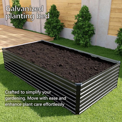 DIIYIV Galvanized Raised Garden Bed Kit Outdoor Patio,6x3x2ft Large Rectangular Metal Planter Boxes,Deep Root Box Planter for Gardening,Vegetables,Flowers,Herbs-Black