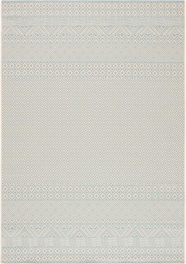 SAFAVIEH Washable Rug Outdoor Courtyard Collection - 6'7" x 9'6", Beige & Aqua Blue, Non-Shedding & Easy Cleaning, Ideal for Patio, Backyard, Mudroom (CY6235-21312)