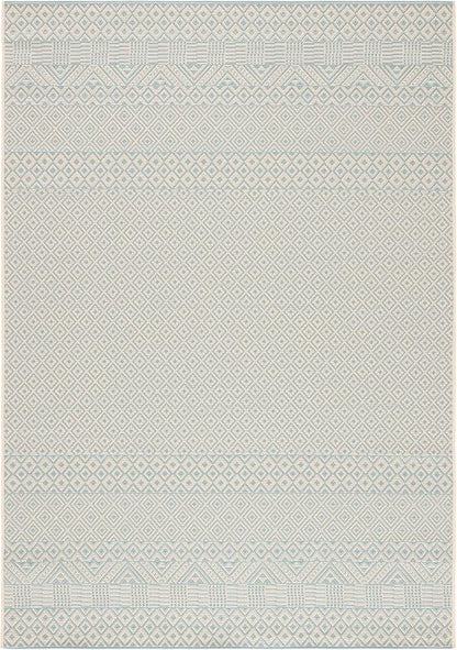 SAFAVIEH Washable Rug Outdoor Courtyard Collection - 2'7" x 5', Beige & Aqua Blue, Non-Shedding & Easy Cleaning, Ideal for Patio, Backyard, Mudroom (CY6235-21312)