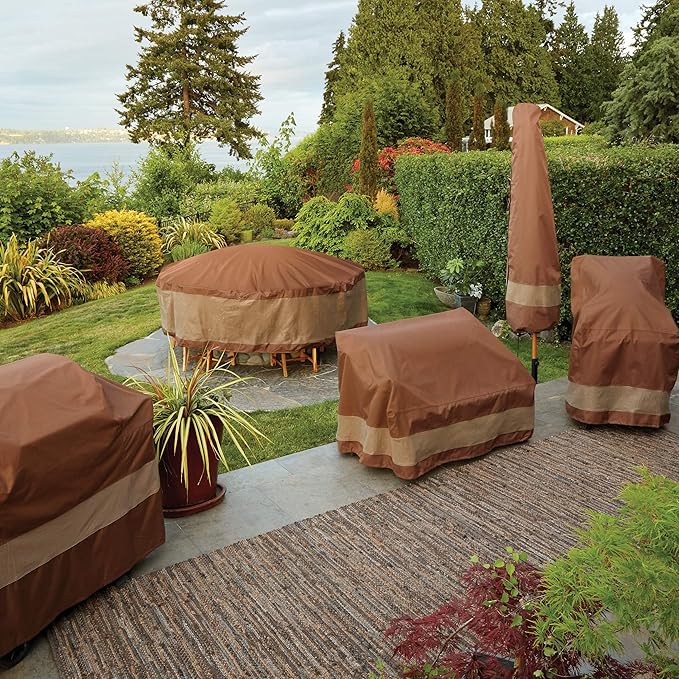 DUCKCOVERS Ultimate Waterproof 76 Inch Square Patio Table with Chairs Cover, Outdoor Table Cover