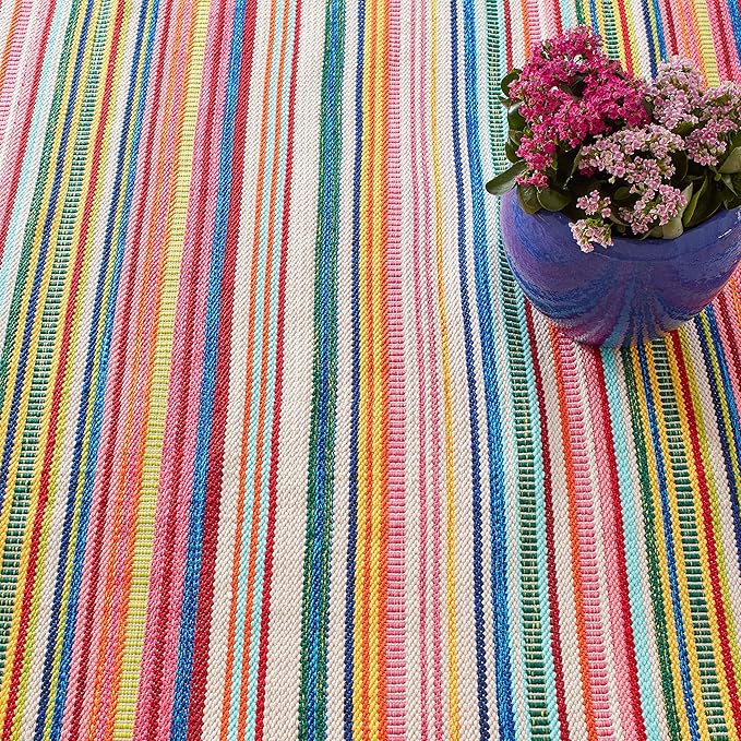 Dash and Albert Bright Stripe Indoor/Outdoor Area Rug - Runner - 2.5' x 8' Multi - Striped Handwoven Washable Accent Rug - Durable, Lightweight, Fade Resistant, High Traffic Areas Sunroom, Kitchen