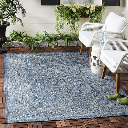 SAFAVIEH Washable Rug Outdoor Courtyard Collection - 2'7" x 5', Navy & Ivory, Non-Shedding & Easy Cleaning, Ideal for Patio, Backyard, Mudroom (CY8680-36821)