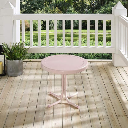 Crosley Furniture Griffith Weather Resistant Retro Metal Outdoor Side Table for Patio, Deck, Porch, Pink
