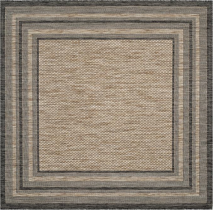 SAFAVIEH Washable Rug Outdoor Courtyard Collection - 9' Square, Natural & Black, Non-Shedding & Easy Cleaning, Ideal for Patio, Backyard, Mudroom (CY8475-37312)