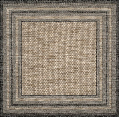 SAFAVIEH Washable Rug Outdoor Courtyard Collection - 9' Square, Natural & Black, Non-Shedding & Easy Cleaning, Ideal for Patio, Backyard, Mudroom (CY8475-37312)