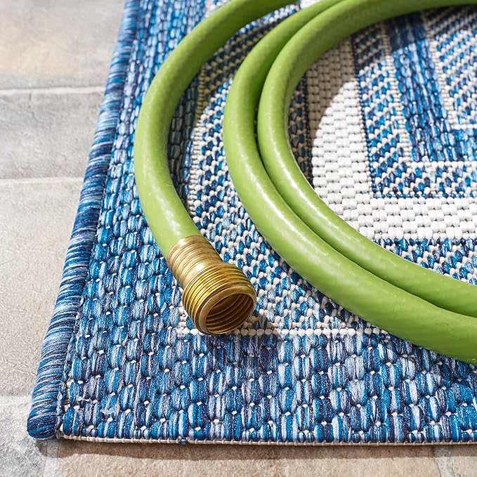 SAFAVIEH Washable Rug Outdoor Courtyard Collection - 2'3" x 12' Runner, Ivory & Navy, Non-Shedding & Easy Cleaning, Ideal for Patio, Entryway, Mudroom, Hallway, Kitchen (CY8475-53412)