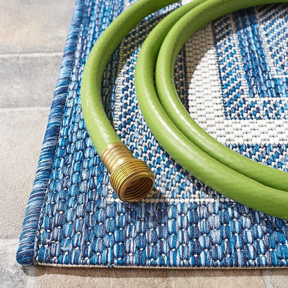 SAFAVIEH Washable Rug Outdoor Courtyard Collection - 2'3" x 12' Runner, Ivory & Navy, Non-Shedding & Easy Cleaning, Ideal for Patio, Entryway, Mudroom, Hallway, Kitchen (CY8475-53412)