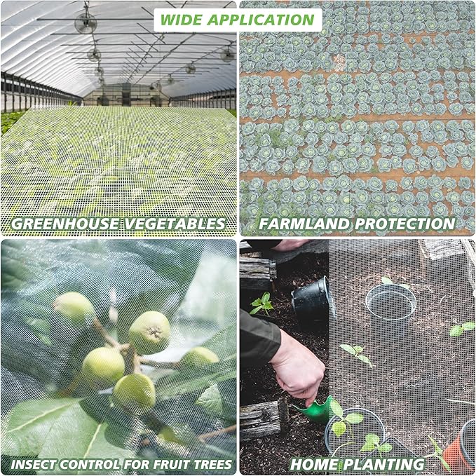 Garden Netting Mosquito Insect Birds Animals Barrier Protection Net Ultra Fine Garden Mesh Netting Plant Covers for Vegetable Plants Fruits Flowers Trees Greenhouse Row Cover(10×50 Ft)