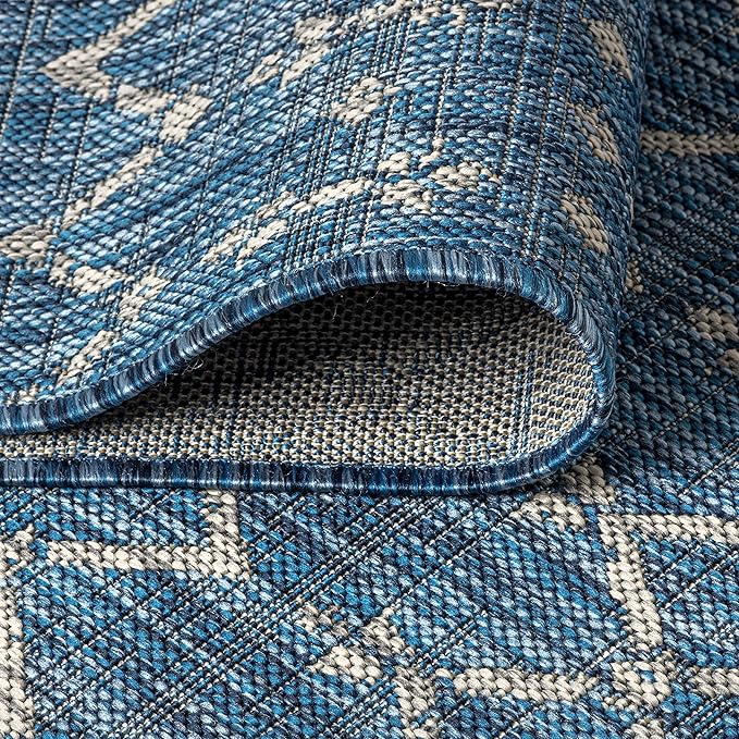 JONATHAN Y Moroccan Geometric Indoor Outdoor Round Area Rug 8 Ft Navy/Light Gray, Ourika Textured Weave for Backyard, Patio, Porch, Easy-Cleaning, High Traffic, Pet-Friendly, Non-Shedding SMB108B-8R