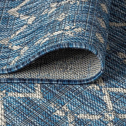 JONATHAN Y Moroccan Geometric Indoor Outdoor Round Area Rug 8 Ft Navy/Light Gray, Ourika Textured Weave for Backyard, Patio, Porch, Easy-Cleaning, High Traffic, Pet-Friendly, Non-Shedding SMB108B-8R