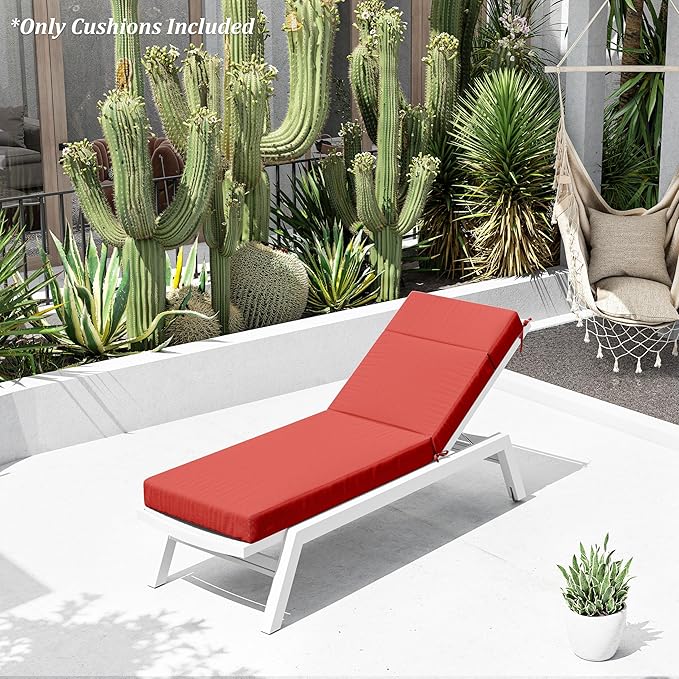 Chaise Lounge Cushions Outdoor Furniture, High-Density Foam Chair Cushion with Ties 80 L x 26 W x 4 D in, Weather & Fade Resistant for Patio Recliner Chairs Cushions for Lawn, Pool, Red