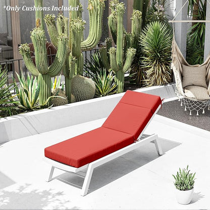 Chaise Lounge Cushions Outdoor Furniture, High-Density Foam Chair Cushion with Ties 80 L x 26 W x 4 D in, Weather & Fade Resistant for Patio Recliner Chairs Cushions for Lawn, Pool, Red