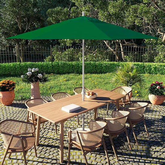 California Umbrella 11Ft Fiberglass Rib Patio Umbrella, Hand-Crank, Tilt-Collar, White Frame, Solution Dyed Hunter Green Fabric